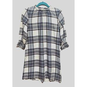 Anthropologie Cloth & Stone Plaid Tunic Dress Sz S cream brown high neck soft